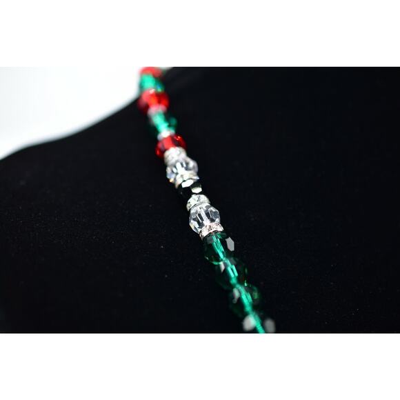 Vintage Christmas Crystal Beaded Necklace Glass Red Green Silver Holiday BinG - Picture 7 of 12